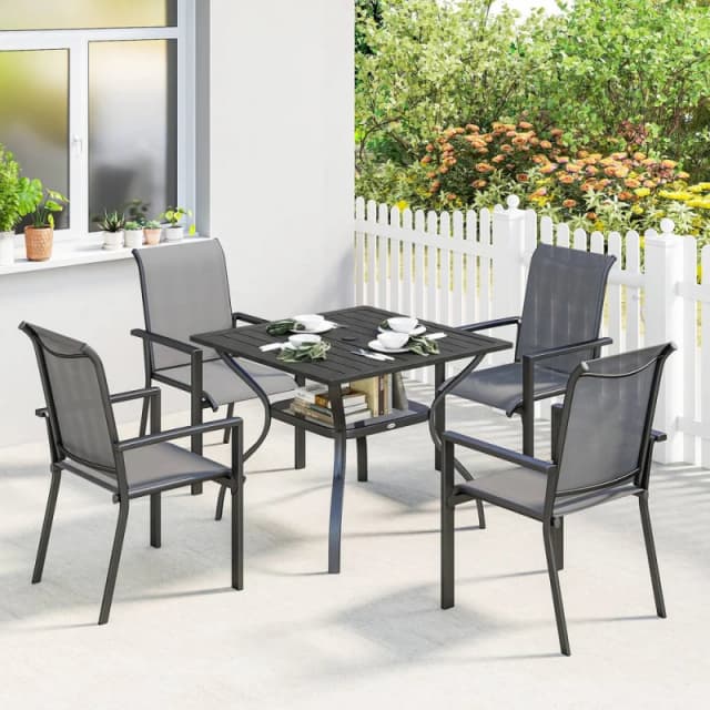 OUTSUNNY 5 Pieces Outdoor Dining Set for 4, Patio Furniture Set in Dark Grey Dark Grey Unisex