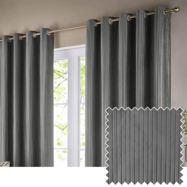 Paoletti Paoletti Corinthian Velvet Room Darkening Eyelet Curtains in Grey Size: 117cm width x 137cm drop Grey 117cm width x 137cm drop Unisex 50255