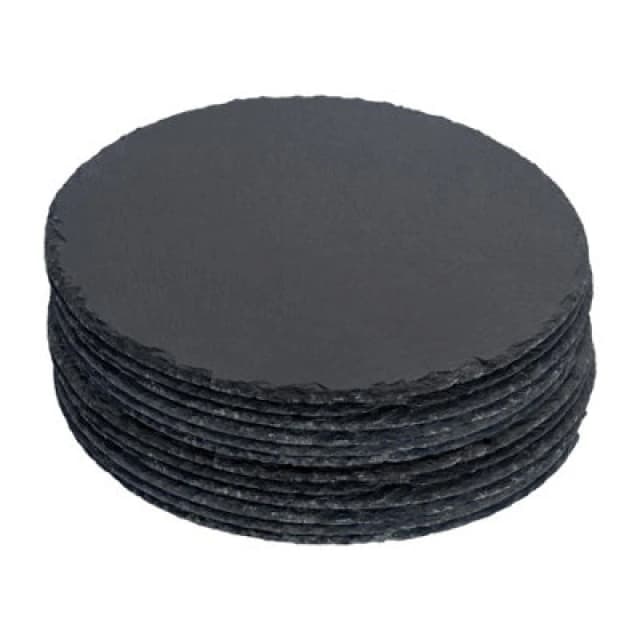 Argon Tableware Round Slate Placemats - 30cm - 12x Large Natural Black Stone Dining Table Dinner Serving Board Platter Place Mats Sets Black Unisex