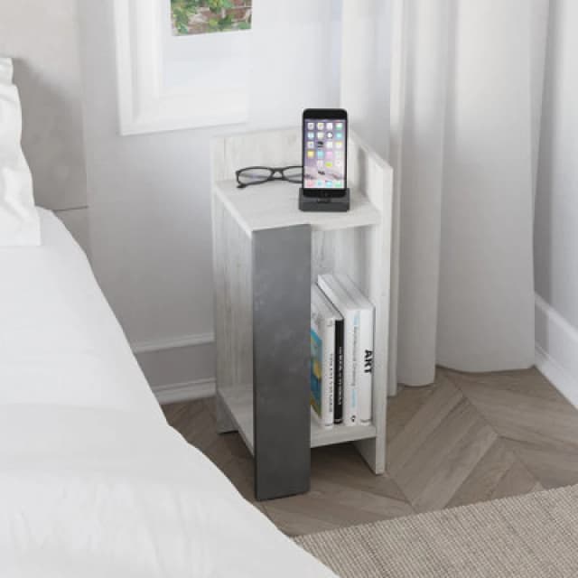 DECORTIE Decortie - Elos Modern Bedside Table Right Module Modern Ancient White Retro Grey 25cm Narrow - Ancient White M.KO.14165.6