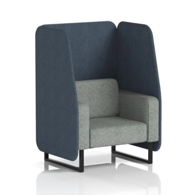 Brixworth 1 Seater Open Office Booth with Black Legs in Rivet Fabric - Crucible Panels and Prime Sofa