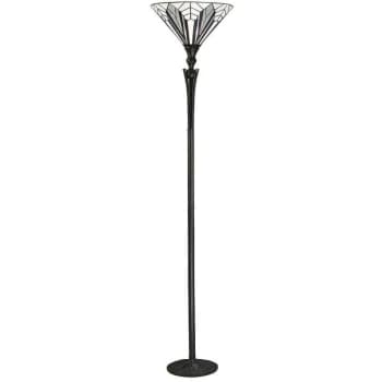 Interiors Astoria - 1 Light Floor Lamp Uplighter Black, Tiffany Style Glass, E27