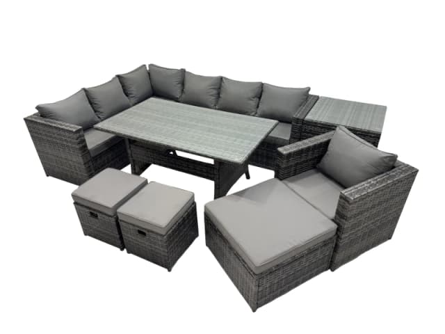 Fimous Outdoor PE Rattan Sofa Set with with Chair 3 Stool Side Table in Dark Grey Dark Grey Unisex
