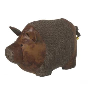 Leather Look And Fur Pig Door Stop By Heaven Sends
