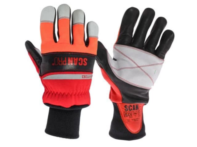 Scan Pro Class 1 Leather Chainsaw Safety Gloves Black / Red XL Pack of 1 SCAGLOPCSXL