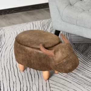 HOMCOM PU Leather Upholstered Cow Storage Stool Brown