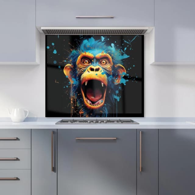 Warren Reed - Designer Crazy Monkey face Splashart Kitchen Splashback in Blue Size: 600mm x 750mm Blue Unisex 600mm x 750mm