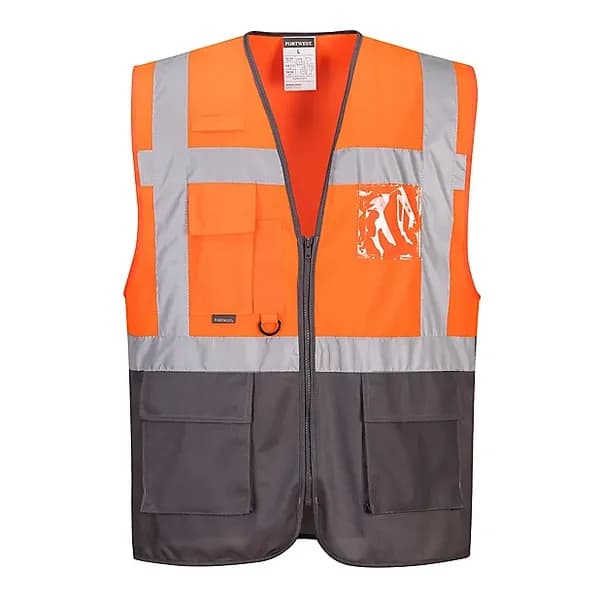 Portwest Warsaw Executive Class 1 Hi Vis Vest C476OGYXXL Colour: Orange / Grey