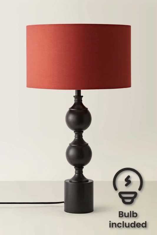 ValueLights ValueLights Declan Candlestick Table Lamp with Fabric Drum Lamp Shade and Bulb in Light Red Light Red One Size Unisex 5059406069154