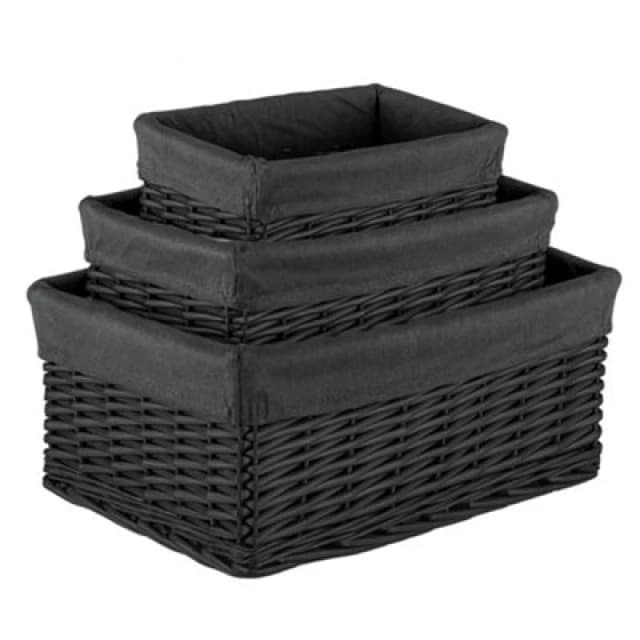 Innoteck Essentials Wicker Storage Baskets With Cloth Lining(Set Of 3) - Black.