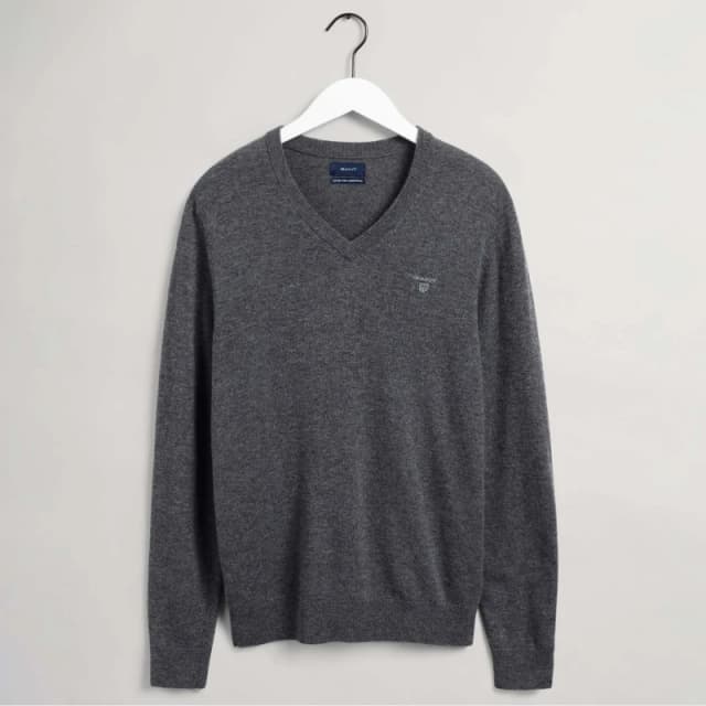 Gant Extrafine Lambswool V-Neck Sweatshirt - Grey Grey S