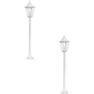 Loops - 2 pack IP44 Outdoor Bollard Light White Aluminium Lantern 60W E27 Tall Lamp Post