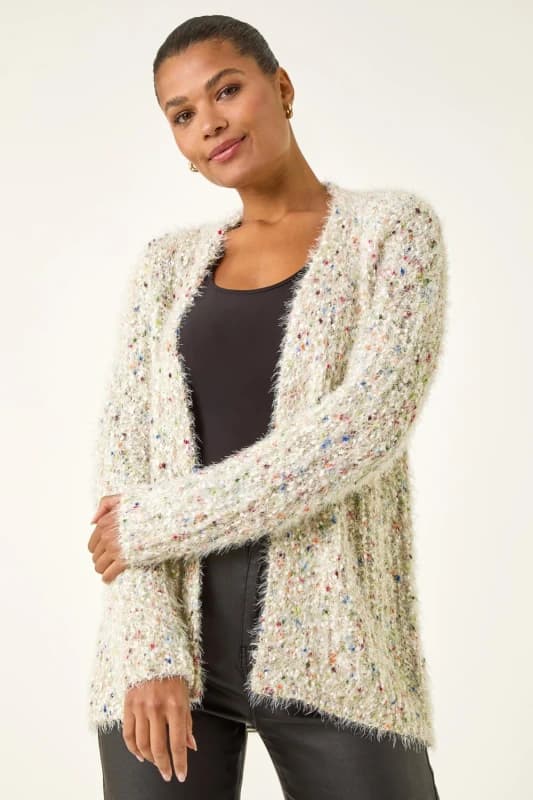 Roman Fluffy Sparkle Cardigan Natural