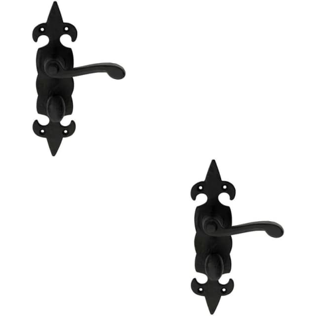 Loops 2x PAIR Forged Scroll Handle on Bathroom Backplate 206 x 57mm Black Antique Black
