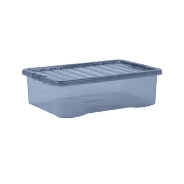 Wham Crystal 5 X 32L Stackable Plastic Storage Boxes With Lids Tint Smoke