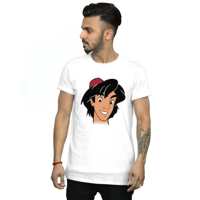 Disney Men Aladdin Headshot T-Shirt in White Size: Small White S Male 5059568047168