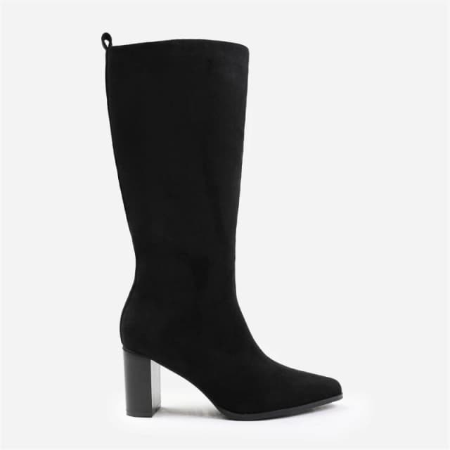 Where's That From 'Delta' Block Heel Knee High Boots With Side Zip Black