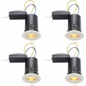4 pack Fire Rated Recessed Ceiling Downlight - 50W GU10 - Tilting - Matt White