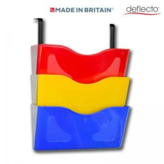 Deflecto Deflecto 3 x A4 Landscape Wall Pocket Literature File with Hanging Bracket Red/Yellow/Blue - CP077YTRYB CP077YTRYB