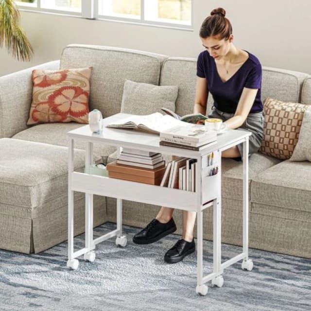 HOMCOM 80cm Foldable Computer Desk on Wheels for Small Spaces White 836-608V81WT