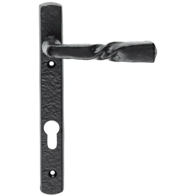 Loops PAIR Ornate Twisted Lever on Narrow Euro Backplate 220 x 28mm Black Antique Black