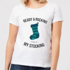 Ready & Rocking Hung Up My Stocking Womens Christmas T-Shirt - White - 3XL
