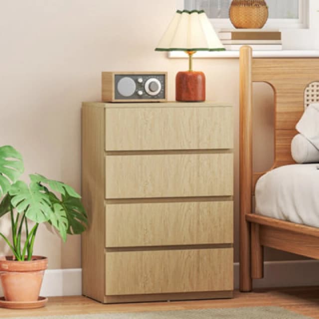 Homcom Bedroom Chest Of Drawers, 4 Drawers Dresser, Drawer Unit, Natural