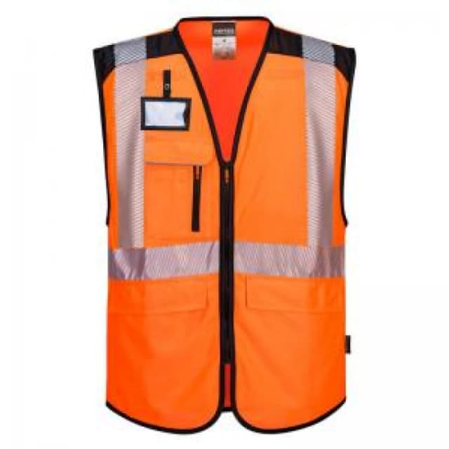 Portwest PW3 Hi Vis Executive Vest PW309OBRS Colour: Orange / Black
