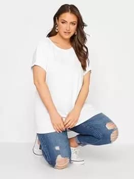 Yours Dip Back Crochet Shoulder Tee White, Size 18, Women