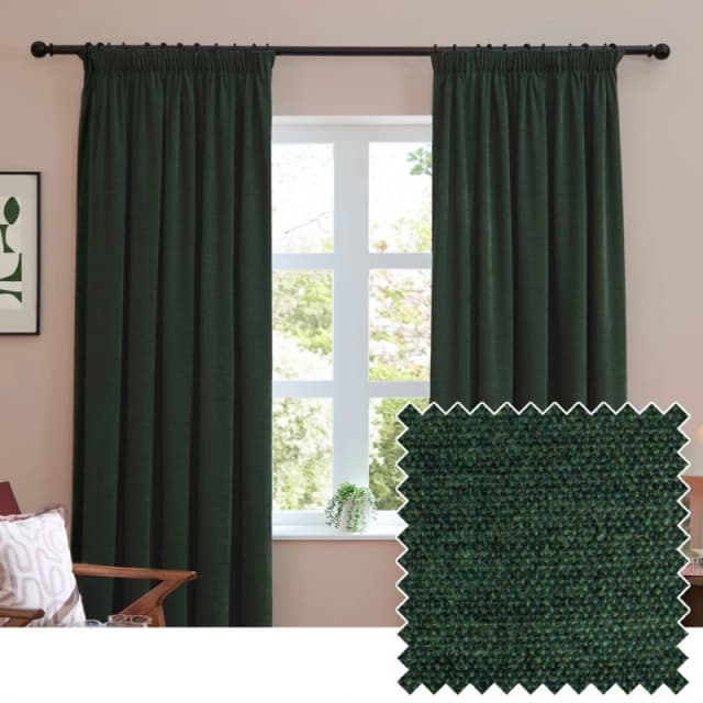 Furn Soft Chenille Blackout Pencil Pleat Curtain Pair in Bottle Green Size: 117cm width x 137cm drop Bottle Green Unisex 117cm width x 137cm dro