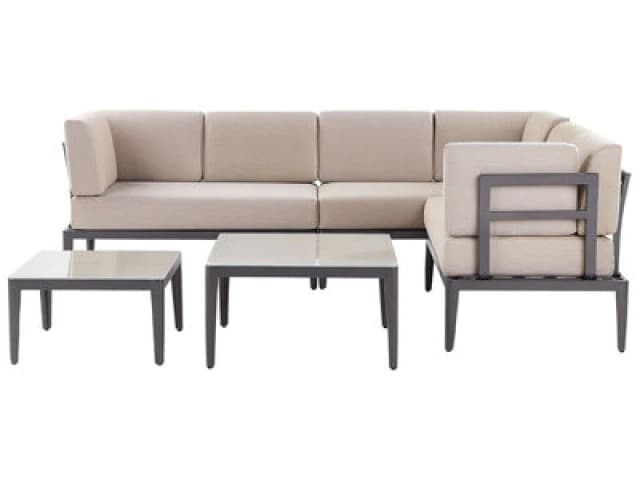 Beliani Garden Corner Sofa With Table 6 Seater Rima Iii Left Hand Modular Metal Beige