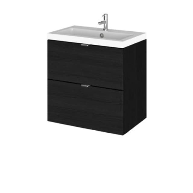 Hudson Reed Fusion Wall Hung 2 Drawer Vanity Unit & Polymarble Basin, Sink Vanity Unit, Charcoal Black, 500mm