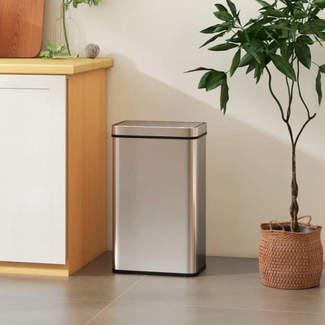 HOMCOM 60 L Kitchen Bin with Fingerprint-Proof Stainless Steel, Silver Tone Silver Unisex