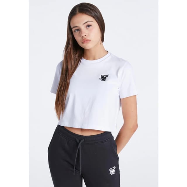 SikSilk Essentials Cropped T-Shirt - White White 9 - 10 Years