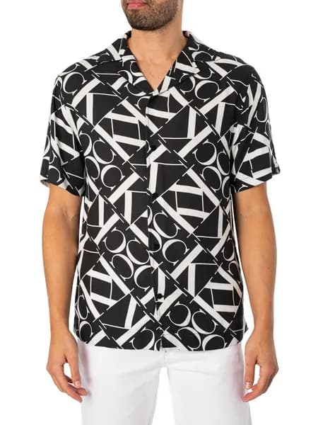 Calvin Klein Resort Print Short Sleeved Shirt Monogram Black L
