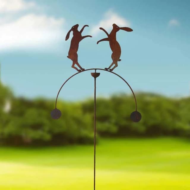 Boxing Hares Wind Rocker Double Bare Metal/Ready to Rust - Steel - W54 x H148.5cm PoppyforgeBOXINGHARESWINDGR03