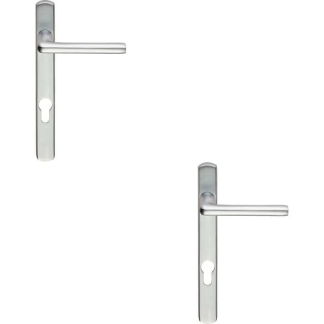 Loops 2x PAIR Straight Lever on Narrow Euro Lock Backplate 220 x 26mm Satin Chrome Multi