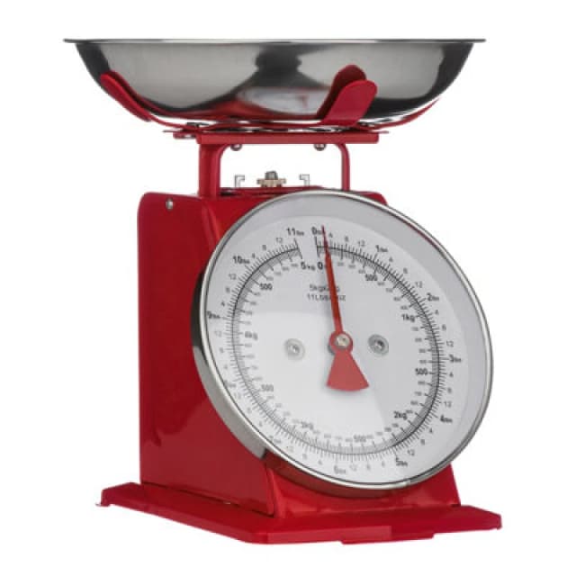 Orsina Premium 5Kg Red Retro Kitchen Scale, Retro Style Kitchen Scale, Iron Steel Constructed Analogue Baking Scale