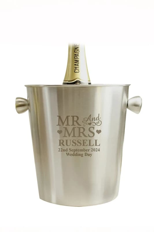 Personalised Memento Company Personalised Mr & Mrs Stainless Steel Ice Bucket in Silver Silver Unisex