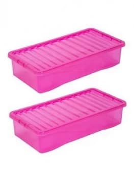 Wham Set Of 3 Pink Plastic Crystal Underbed Storage Boxes