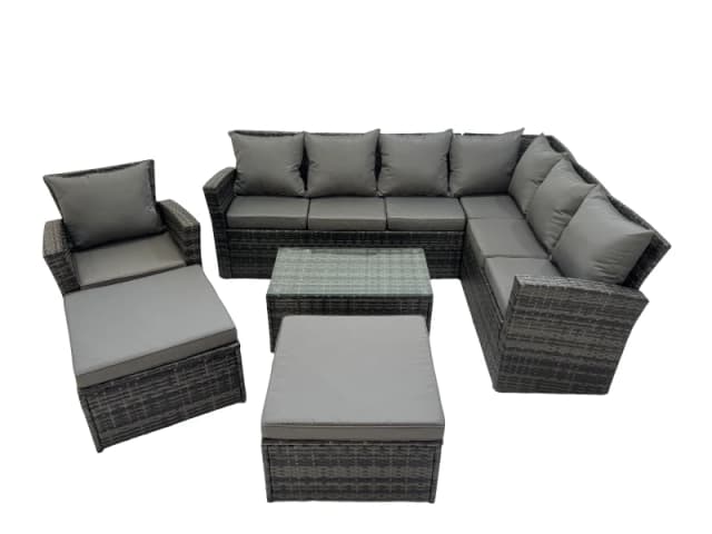 Fimous 9 Seater Garden Sofa Coffee Table Set with Chair 2 Big Footstools in Dark Grey Dark Grey Unisex