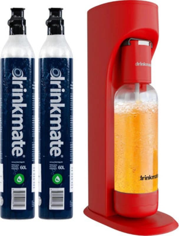 Drinkmate Omnifizz Sparkling Water Soda Maker With 2X 60L Co2 Cylinders, Royal Red
