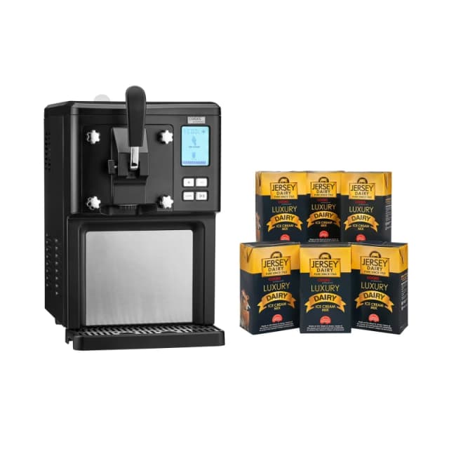 Cooks Professional Digital Luxury Soft Serve Ice Cream Maker 1.5L with Self-Cooling Compressor & 6 X 1L Luxury Jersey Mix in Black Size: 6 Pack Blac