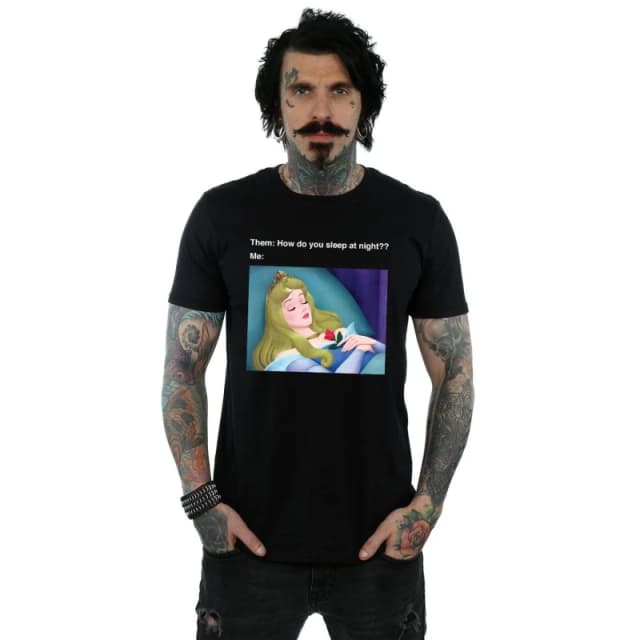 Disney Men Sleeping Beauty Meme T-Shirt in Black Size: Small Black S Male 5057736895115