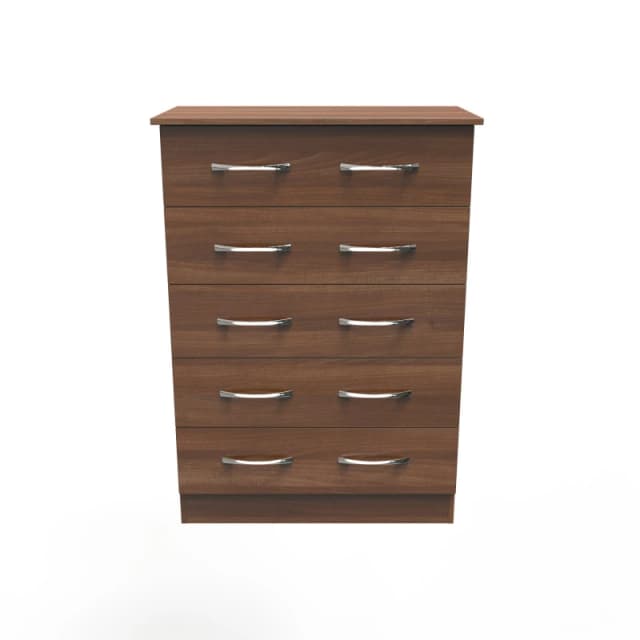 Ready Assembled 2 U Hampshire 5 Drawer Chest (Ready Assembled) in Walnut Walnut Unisex