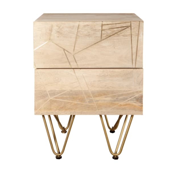 Indian Hub Light Gold 2 Drawer Side Table