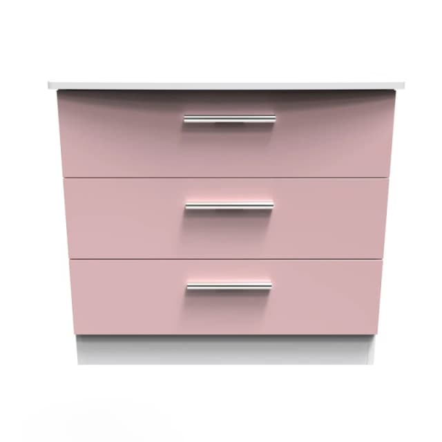 Ready Assembled Matt Pink & White 3 Drawer Chest (H)695mm (W)765mm (D)415mm