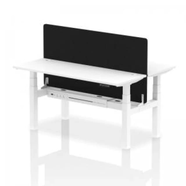 Air Back - to - Back 1600 x 600mm Height Adjustable 2 Person Bench Office Desk White Top - Cable Ports White Frame - Black Straight Screen