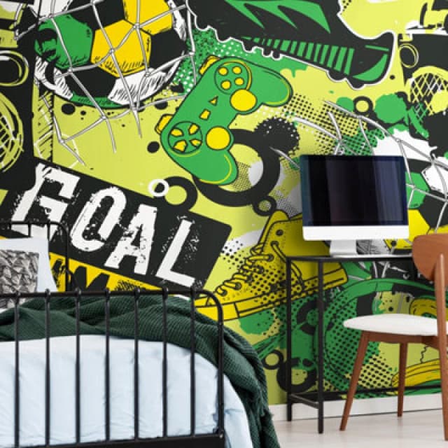 Origin Murals Games Splash Wall Mural in Green Size: W350cm x H280cm Green Unisex W350cm x H280 cm
