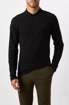 Black Long Sleeve Pique Polo Shirt